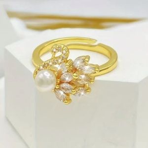 Adjustable 14k GP Swan Pearl Ring